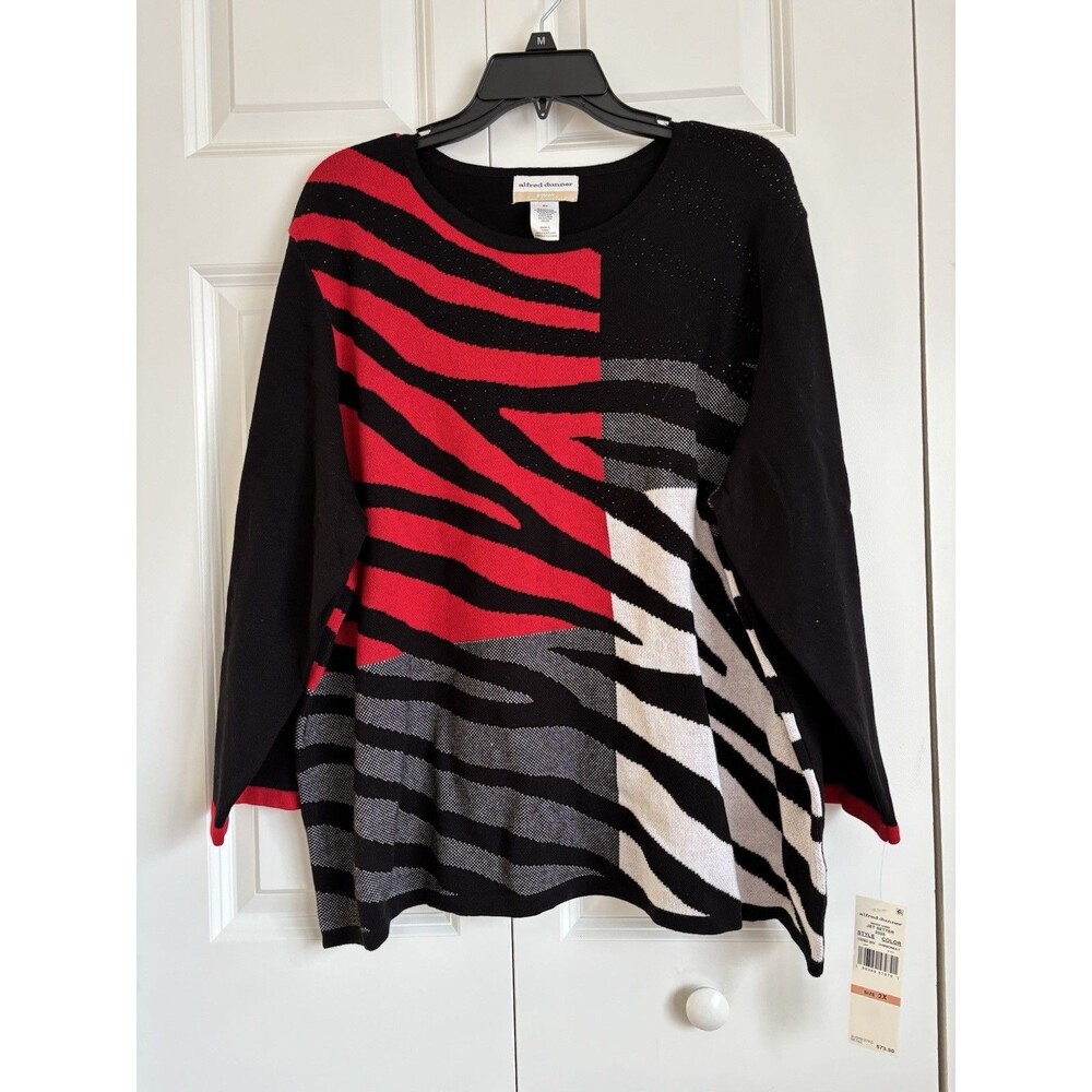 ALFRED DUNNER WOMEN'S ZEBRA COLOR BLOCK SWEATER PULLOVER SIZE 2X